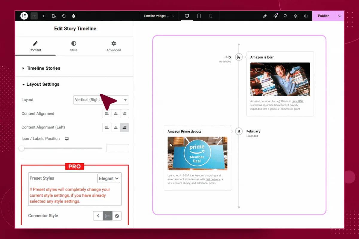 Timeline Widget For Elementor (Elementor Timeline, Vertical & Horizontal Timeline) ekran görüntüsü 3