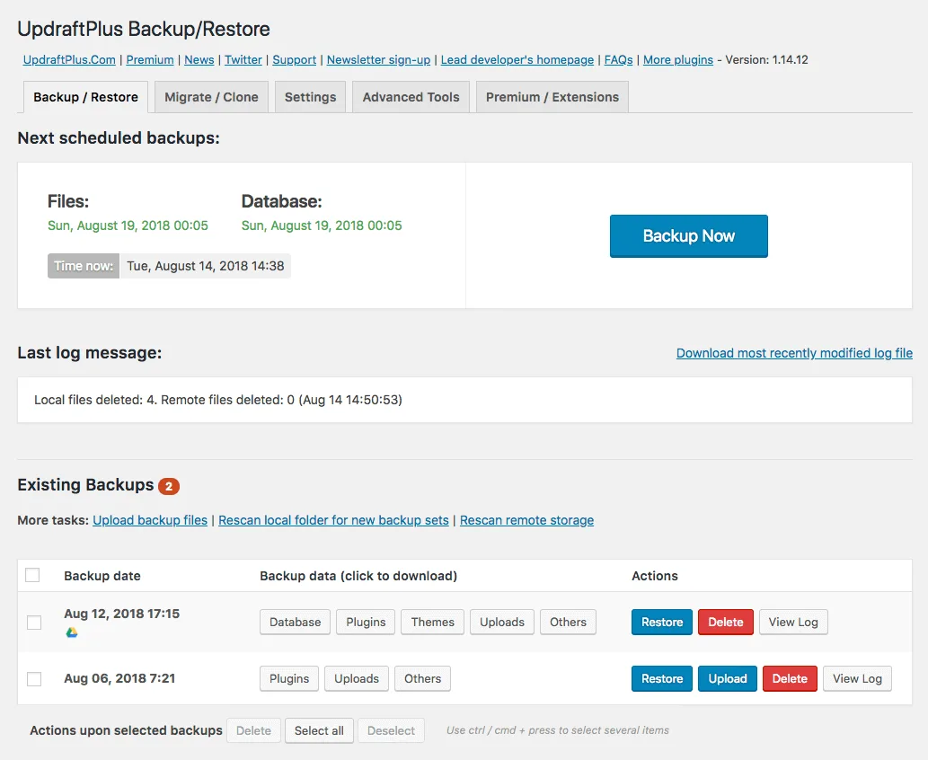 UpdraftPlus: WP Backup & Migration Plugin ekran görüntüsü 1