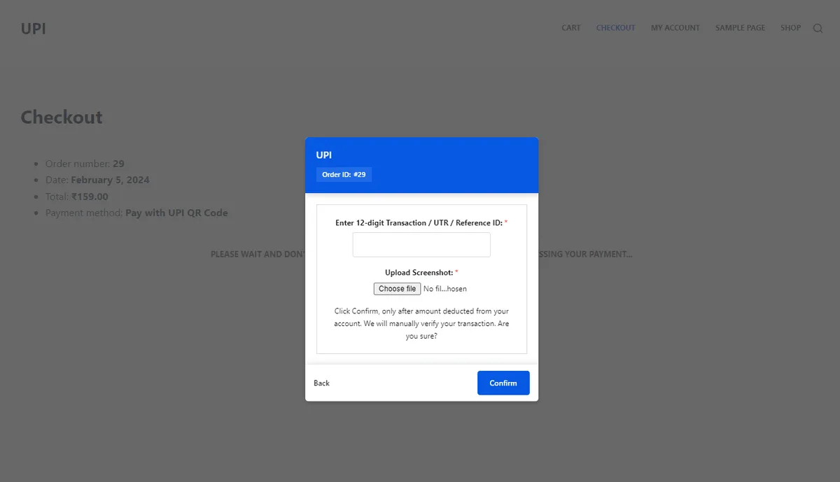 UPI QR Code Payment Gateway for WooCommerce ekran görüntüsü 4