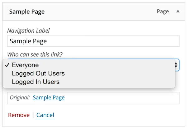 User Menus – Nav Menu Visibility ekran görüntüsü 1