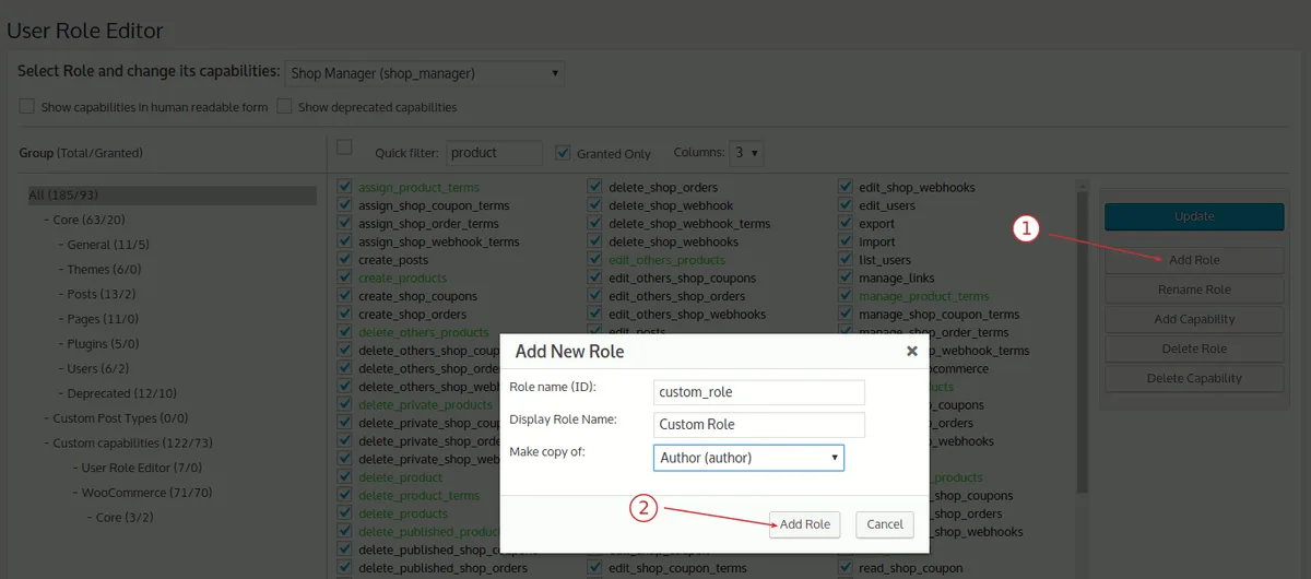 User Role Editor ekran görüntüsü 2