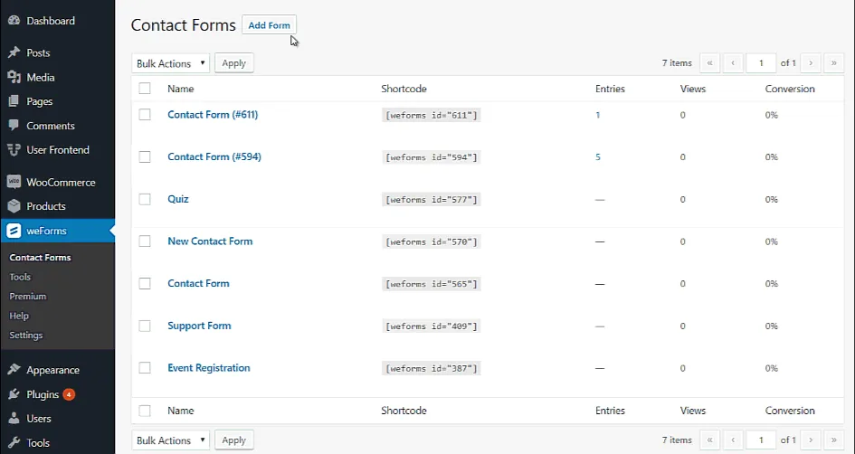 weForms – Easy Drag & Drop Contact Form Builder For WordPress ekran görüntüsü 1