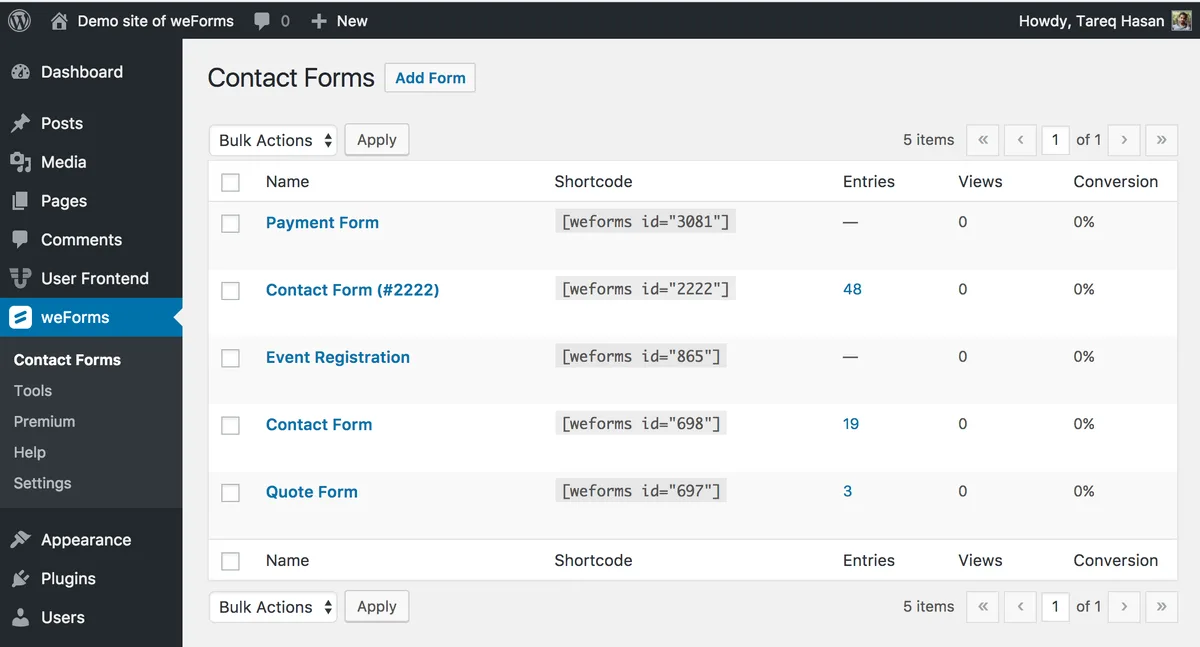 weForms – Easy Drag & Drop Contact Form Builder For WordPress ekran görüntüsü 2