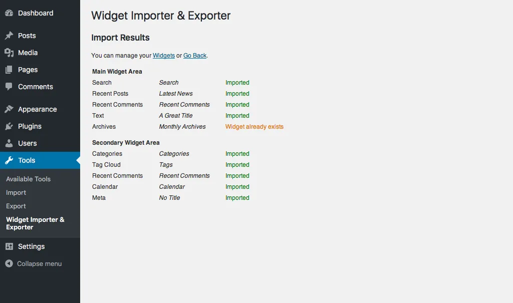 Widget Importer & Exporter ekran görüntüsü 2