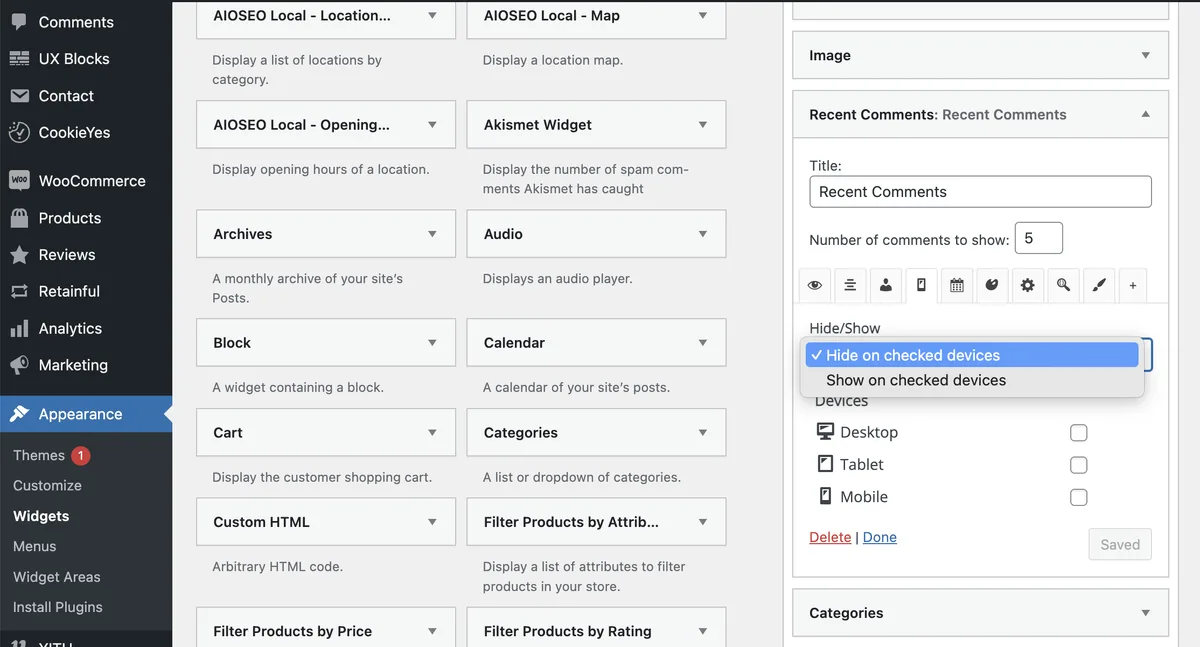 Widget Options – Advanced Conditional Visibility for Gutenberg Blocks & Classic Widgets ekran görüntüsü 2