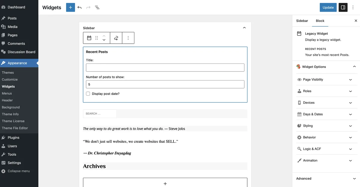 Widget Options – Advanced Conditional Visibility for Gutenberg Blocks & Classic Widgets ekran görüntüsü 3