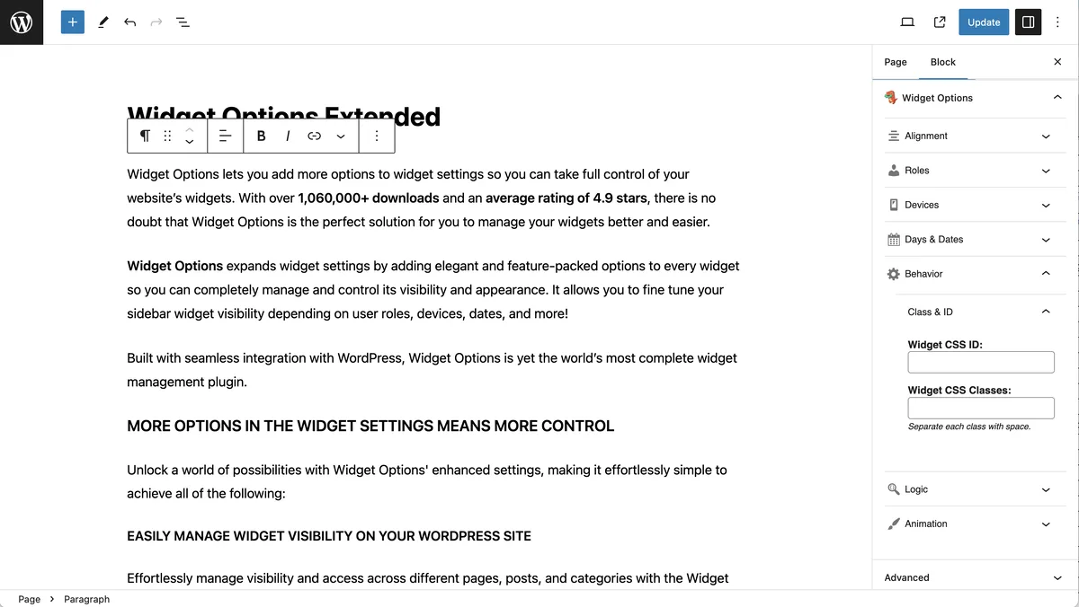 Widget Options – Advanced Conditional Visibility for Gutenberg Blocks & Classic Widgets ekran görüntüsü 4