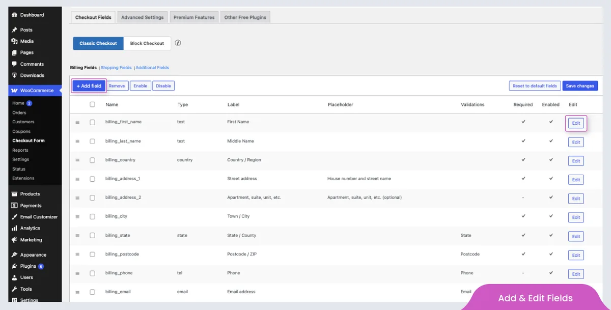 Checkout Field Editor (Checkout Manager) for WooCommerce ekran görüntüsü 2