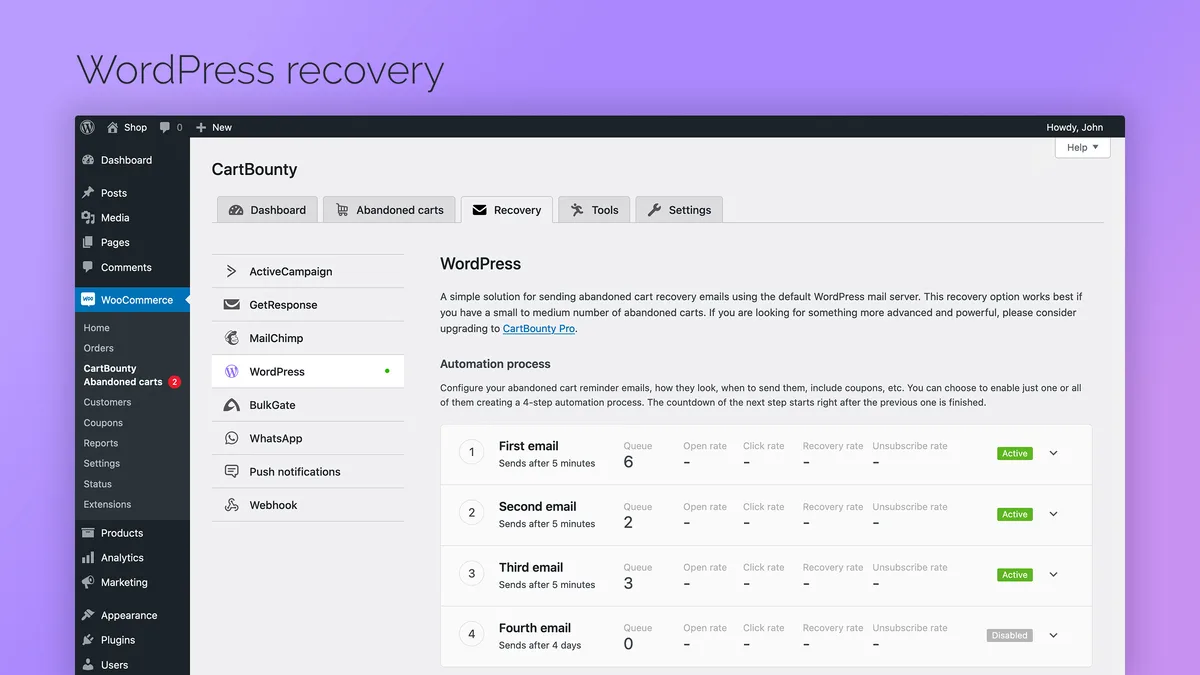 CartBounty – Save and recover abandoned carts for WooCommerce ekran görüntüsü 3