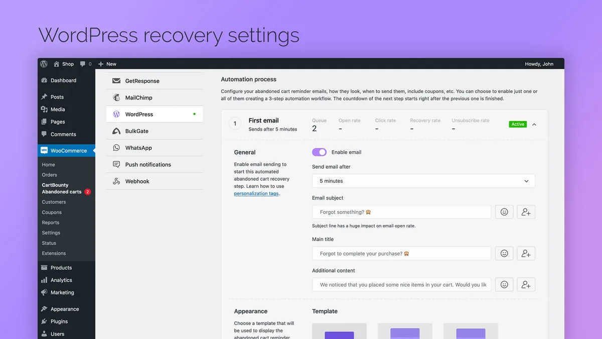 CartBounty – Save and recover abandoned carts for WooCommerce ekran görüntüsü 4