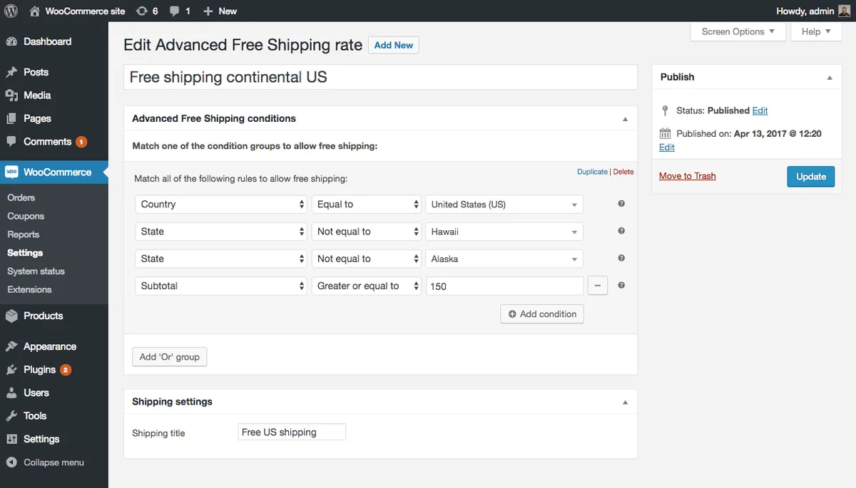 Advanced Free Shipping for WooCommerce ekran görüntüsü 2