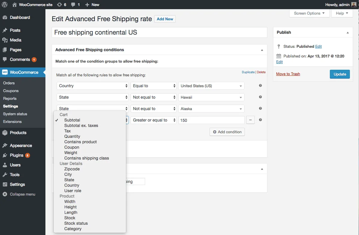Advanced Free Shipping for WooCommerce ekran görüntüsü 3