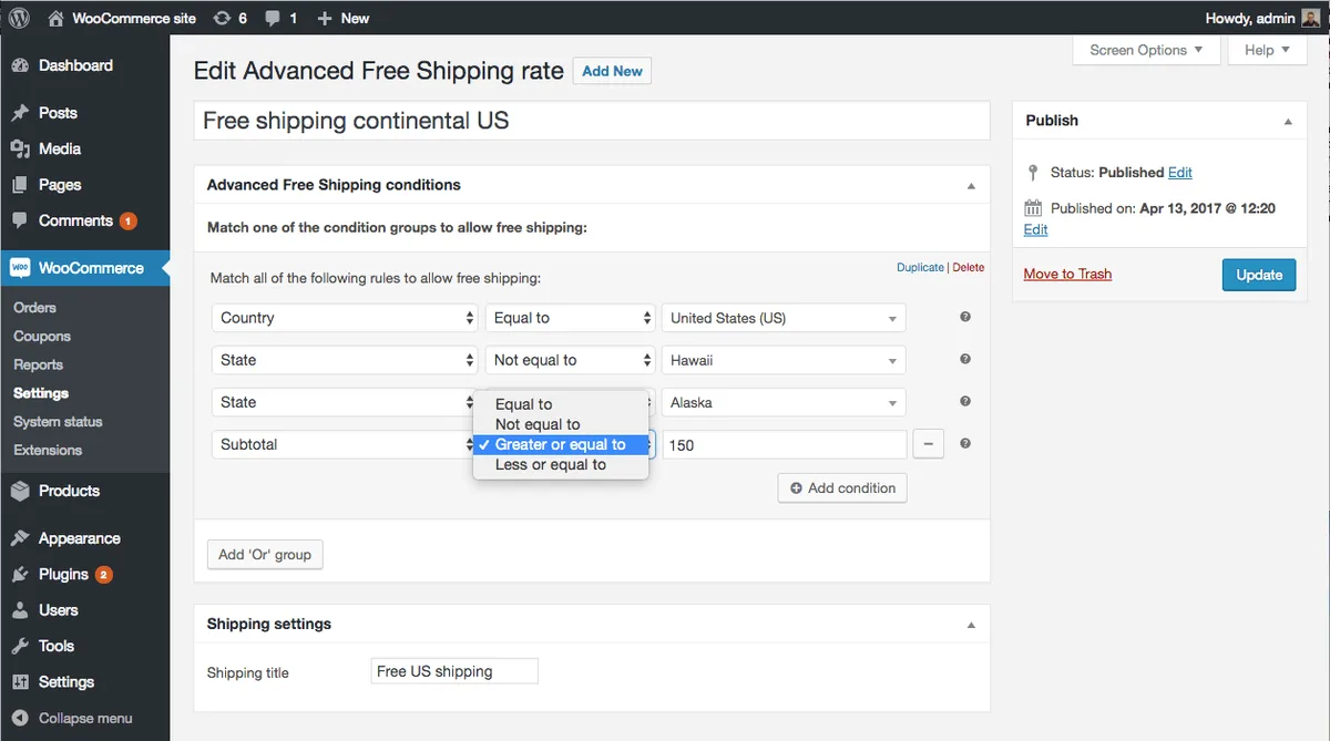 Advanced Free Shipping for WooCommerce ekran görüntüsü 4