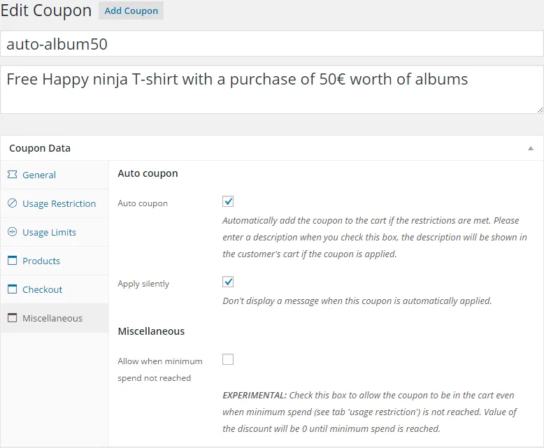 Extended Coupon Features for WooCommerce FREE ekran görüntüsü 1