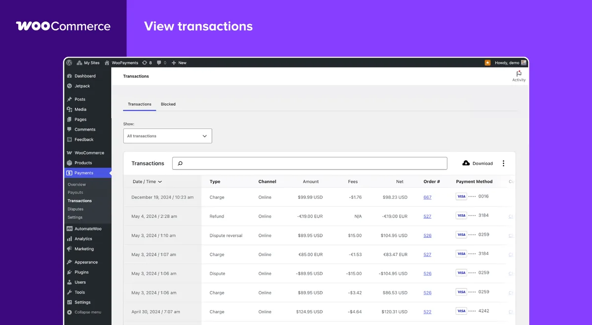 WooPayments: Integrated WooCommerce Payments ekran görüntüsü 1