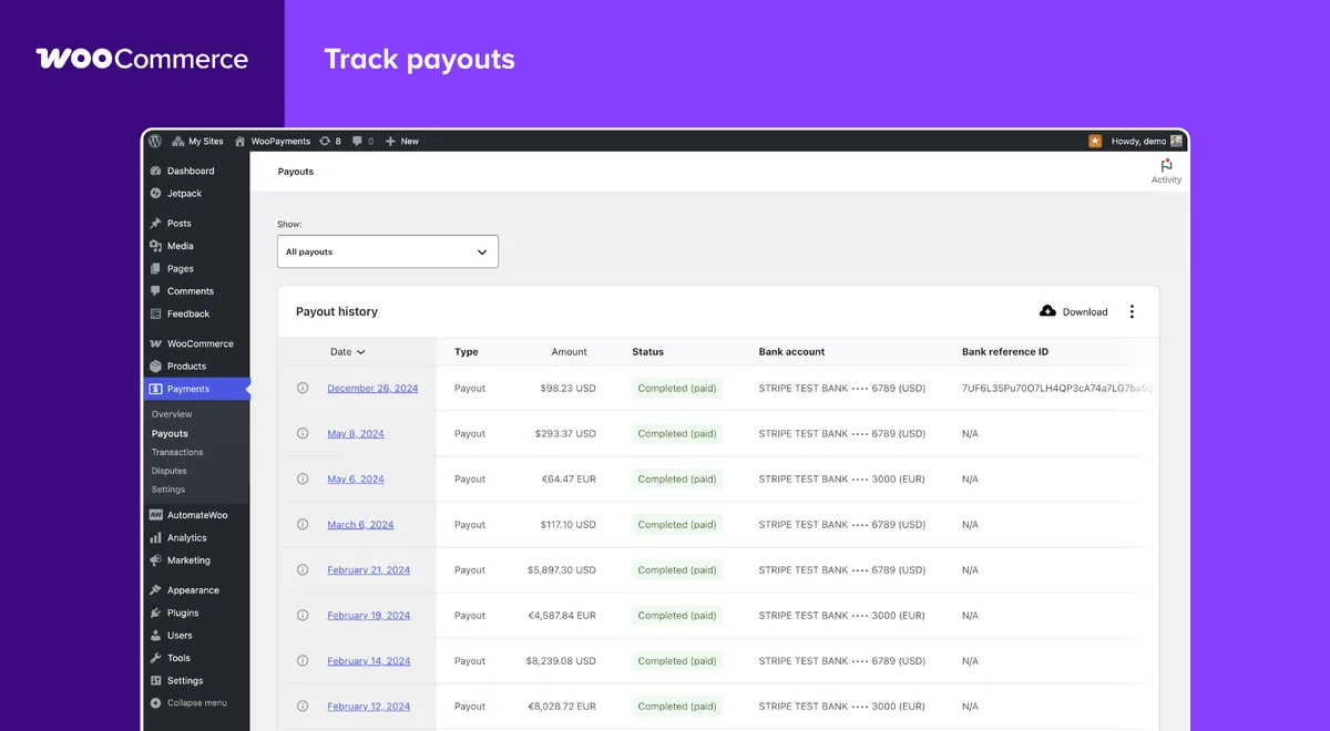 WooPayments: Integrated WooCommerce Payments ekran görüntüsü 3