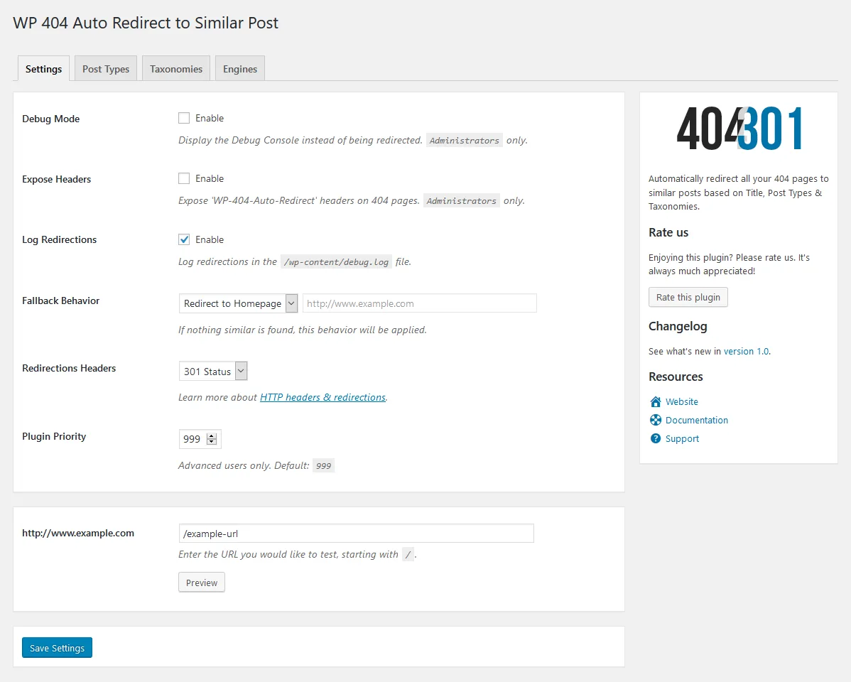 WP 404 Auto Redirect to Similar Post ekran görüntüsü 1