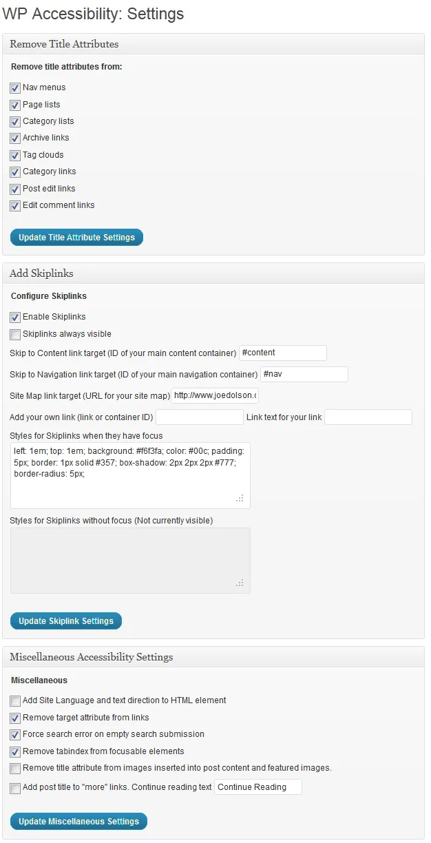 WP Accessibility ekran görüntüsü 1