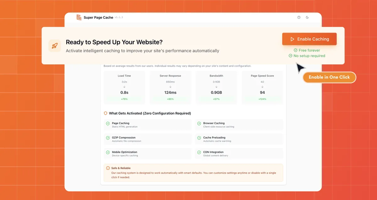 Super Page Cache – Cloudflare Cache, Page Speed & Core Web Vitals ekran görüntüsü 1