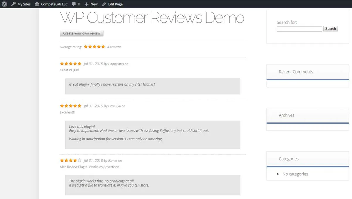 WP Customer Reviews ekran görüntüsü 1