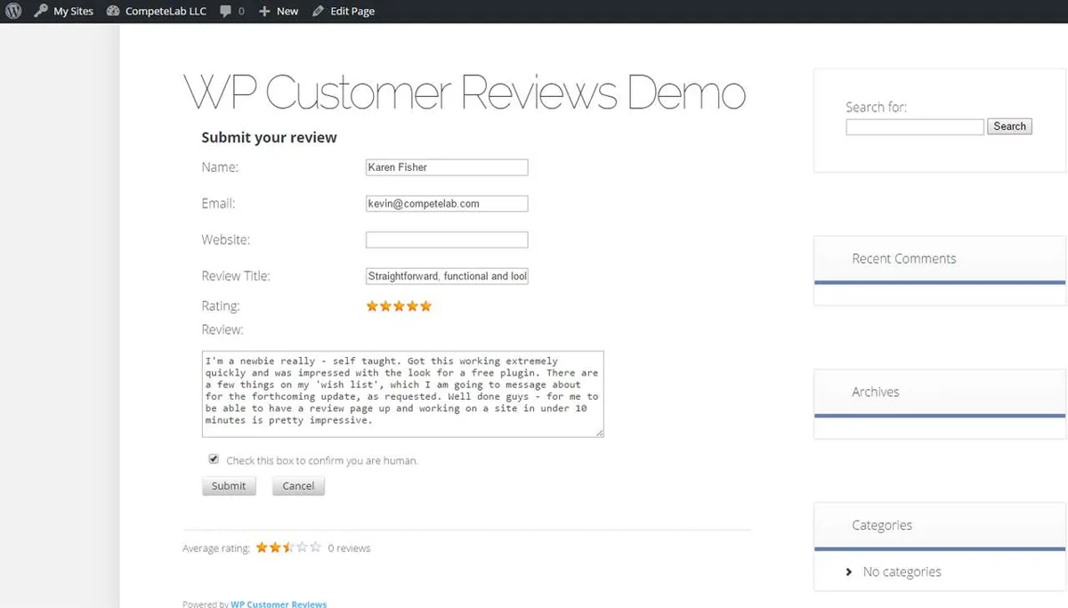 WP Customer Reviews ekran görüntüsü 3