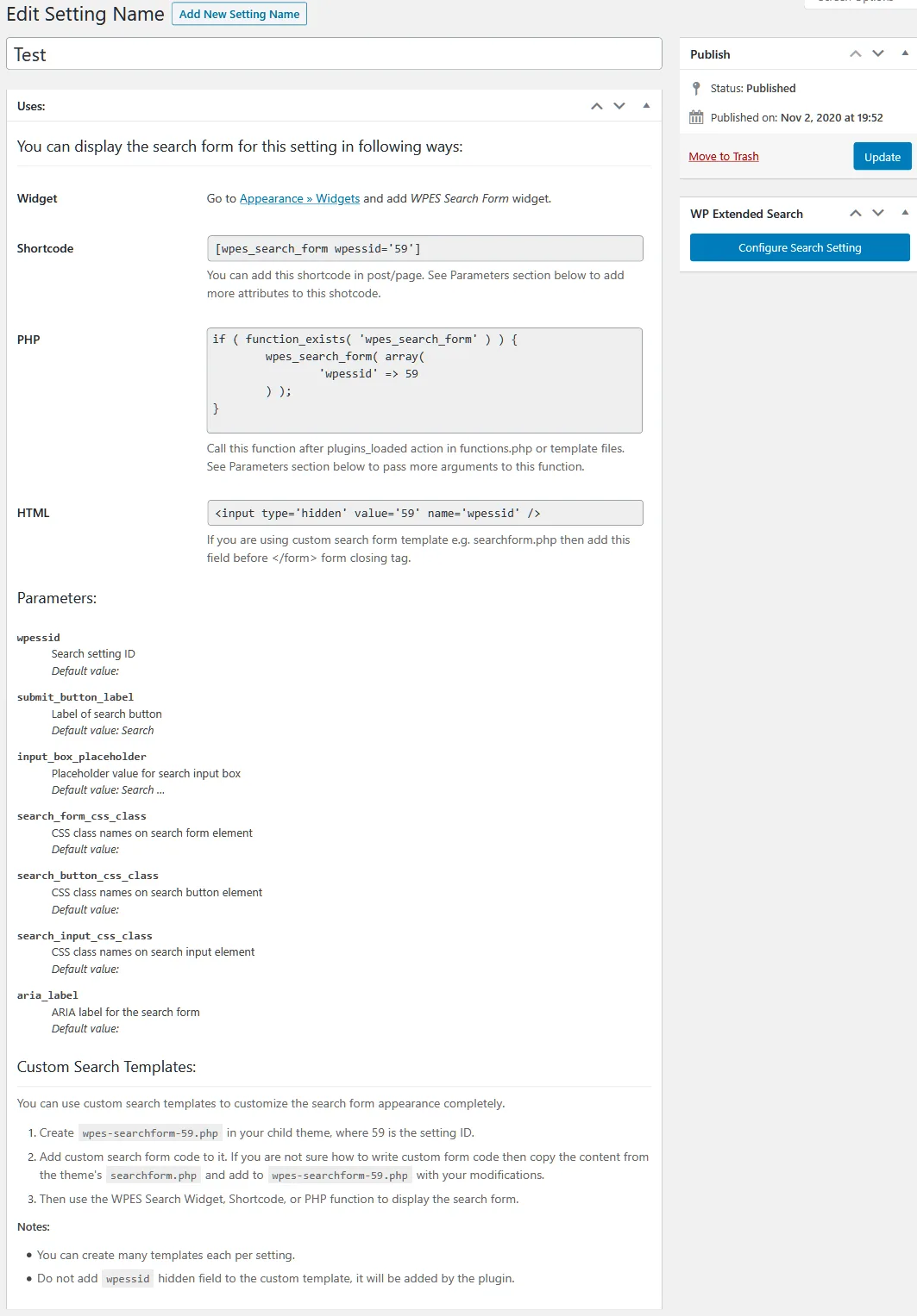 WP Extended Search ekran görüntüsü 3