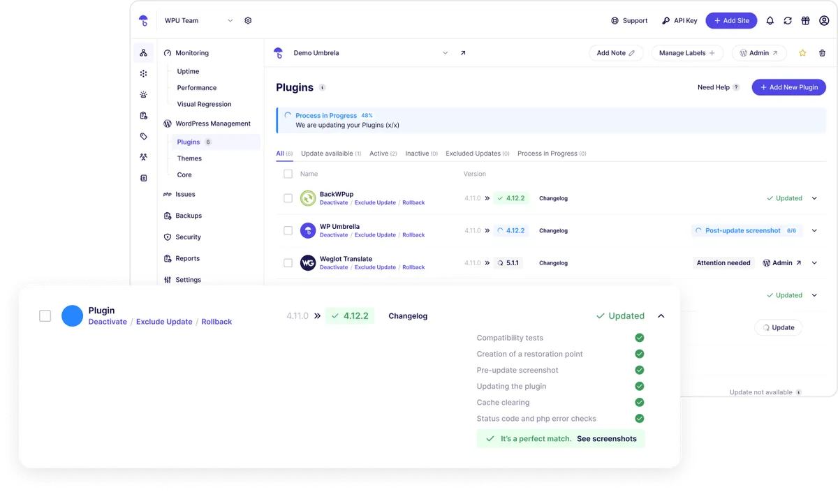 WP Umbrella: Security Backup Restore & Monitoring ekran görüntüsü 2