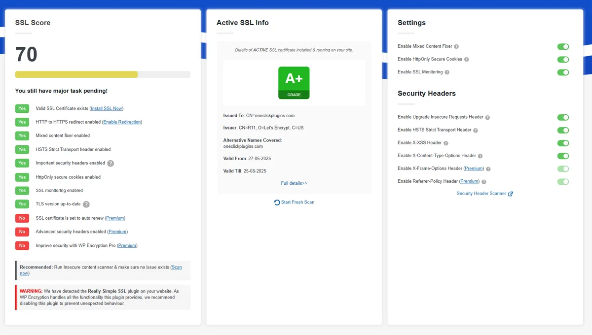 WP Encryption – Lifetime Free SSL Cert & HTTPS, Force SSL / HTTPS Redirect, SSL Security ekran görüntüsü 1