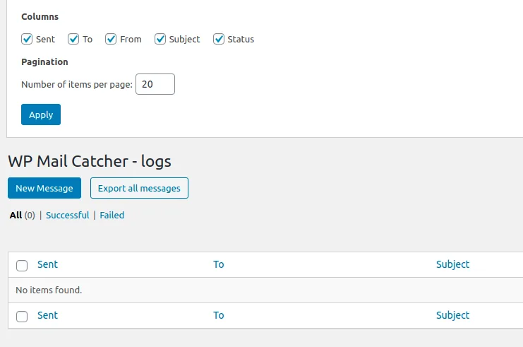 Mail logging – WP Mail Catcher ekran görüntüsü 4