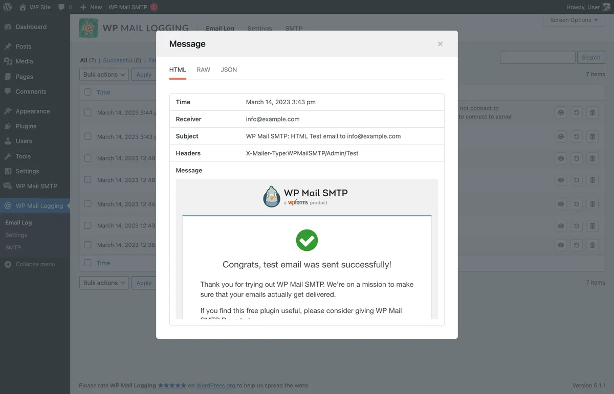 WP Mail Logging ekran görüntüsü 2