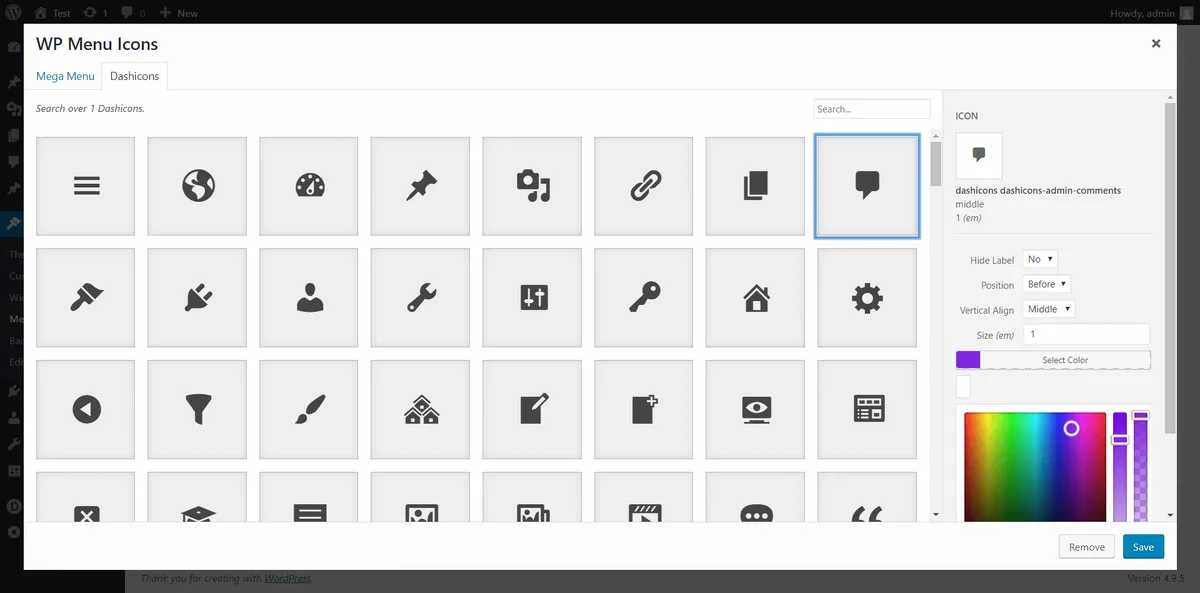 WP Menu Icons ekran görüntüsü 2