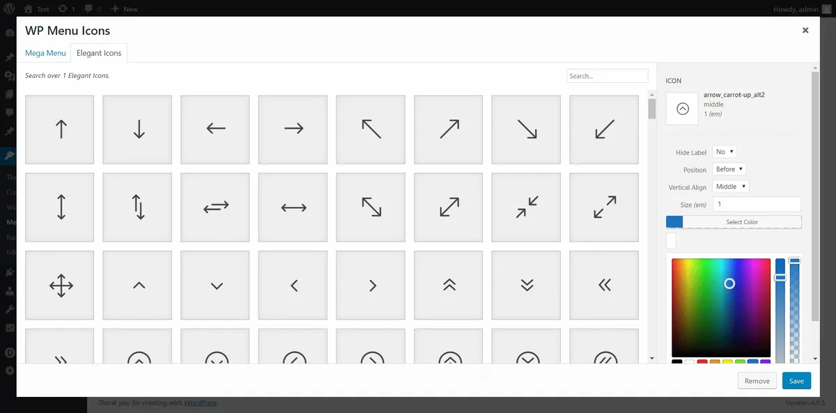 WP Menu Icons ekran görüntüsü 3