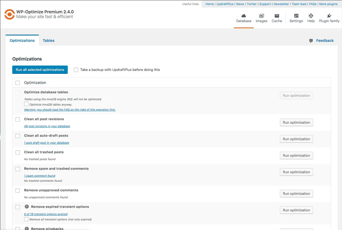 WP-Optimize – Cache, Compress images, Minify & Clean database to boost page speed & performance ekran görüntüsü 2