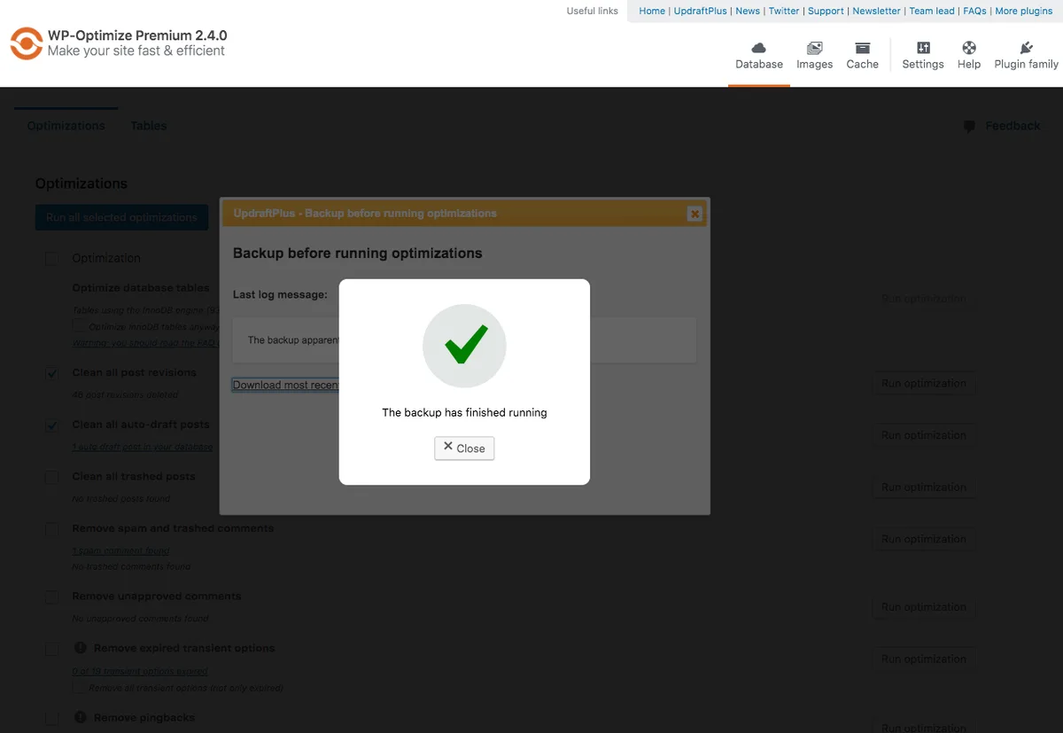WP-Optimize – Cache, Compress images, Minify & Clean database to boost page speed & performance ekran görüntüsü 3
