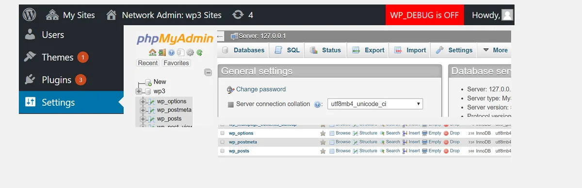 WP phpMyAdmin ekran görüntüsü 1