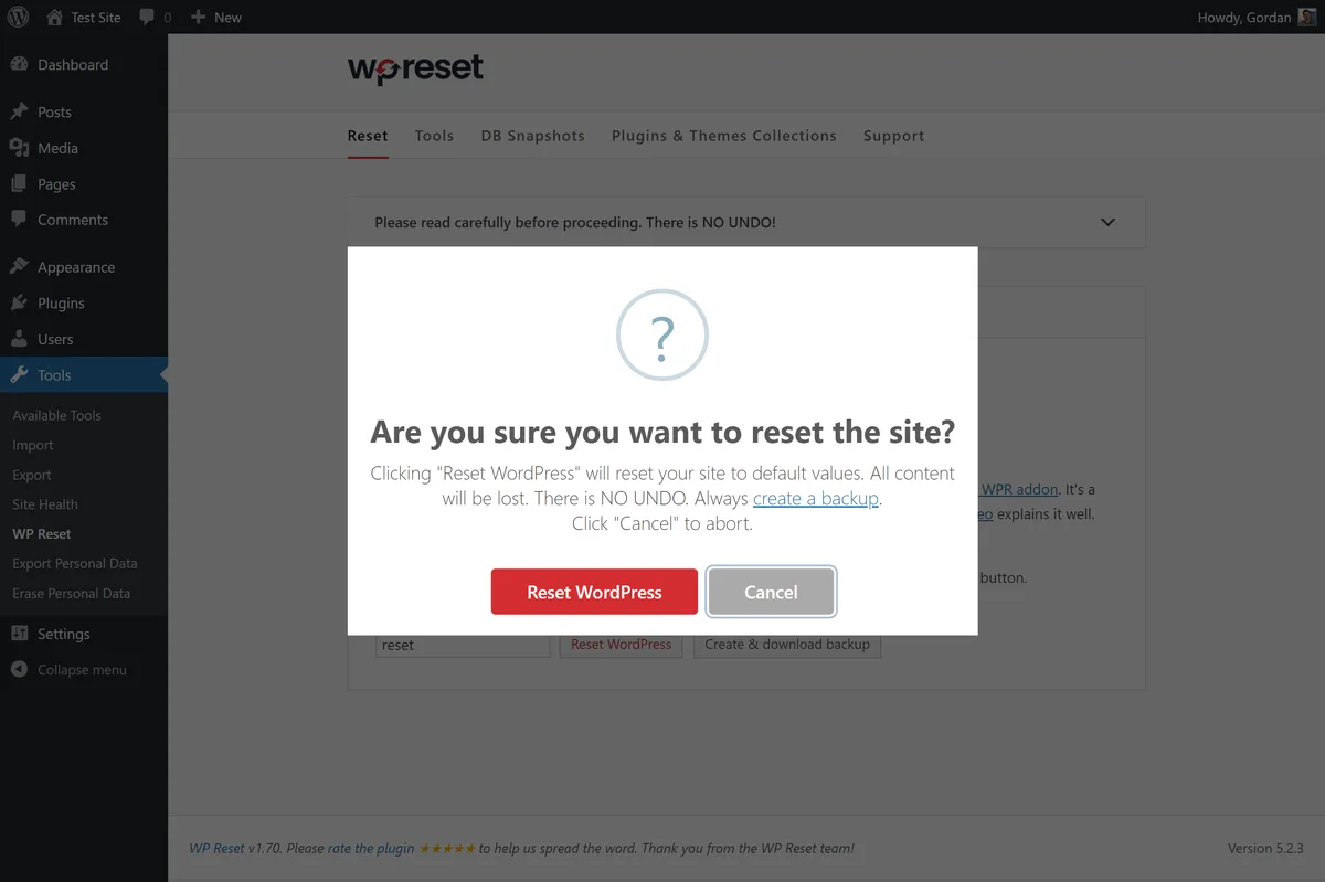 WP Reset ekran görüntüsü 2