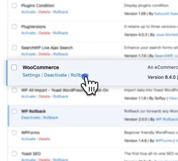 WP Rollback – Rollback Plugins and Themes ekran görüntüsü 1