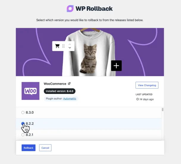 WP Rollback – Rollback Plugins and Themes ekran görüntüsü 2