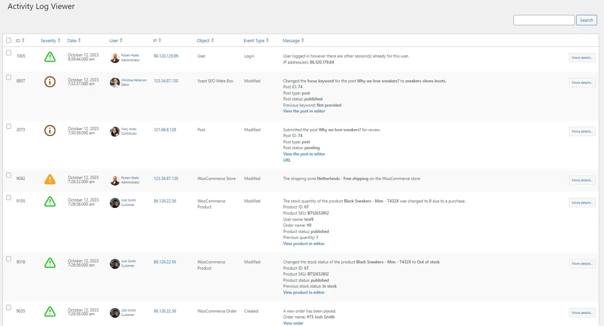 WP Activity Log ekran görüntüsü 1