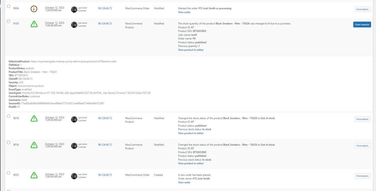 WP Activity Log ekran görüntüsü 4