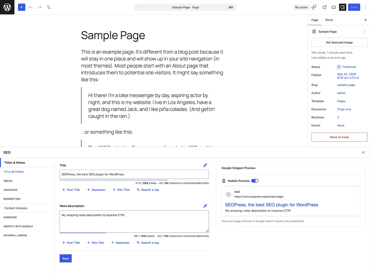 SEOPress – AI SEO Plugin & On-site SEO ekran görüntüsü 1