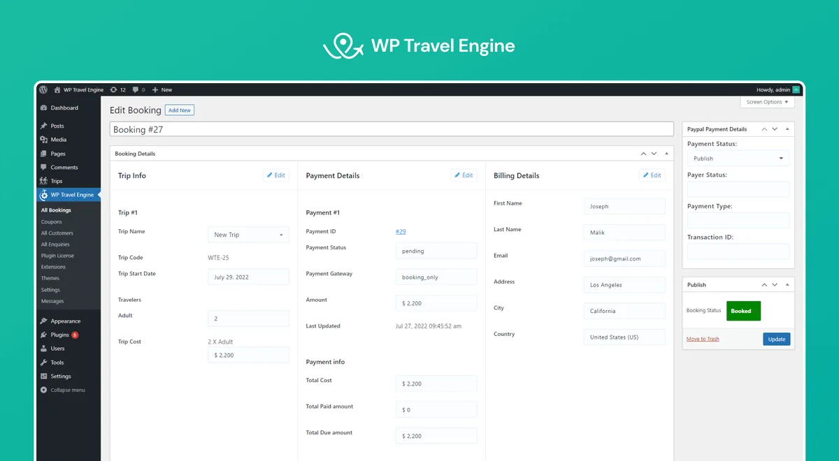 WP Travel Engine – Tour Booking Plugin – Tour Operator Software ekran görüntüsü 3