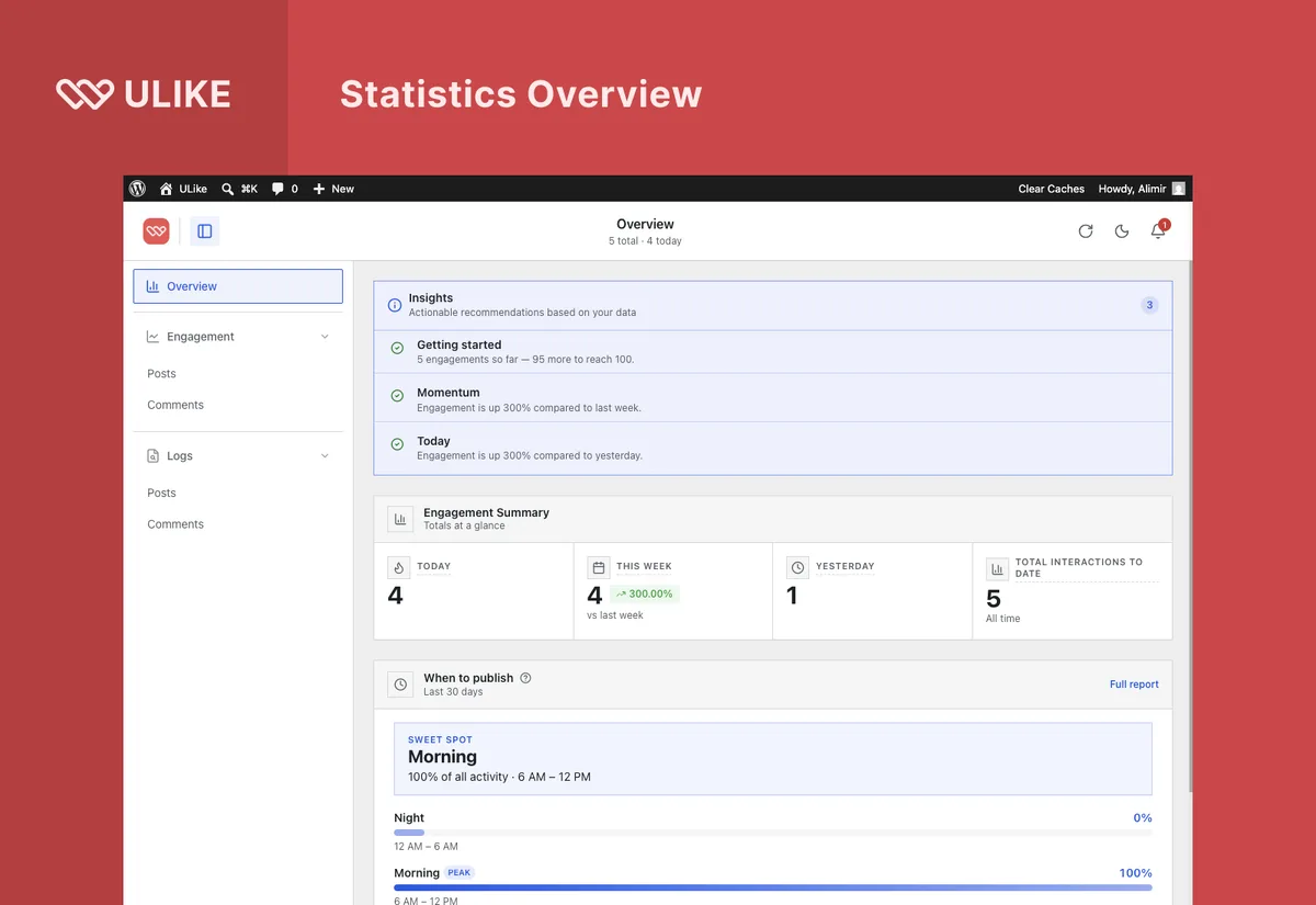 WP ULike – Like Buttons, Voting & Engagement Analytics ekran görüntüsü 1