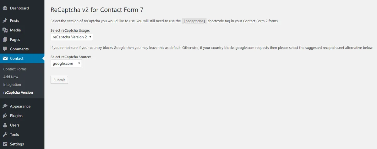 ReCaptcha v2 for Contact Form 7 ekran görüntüsü 1