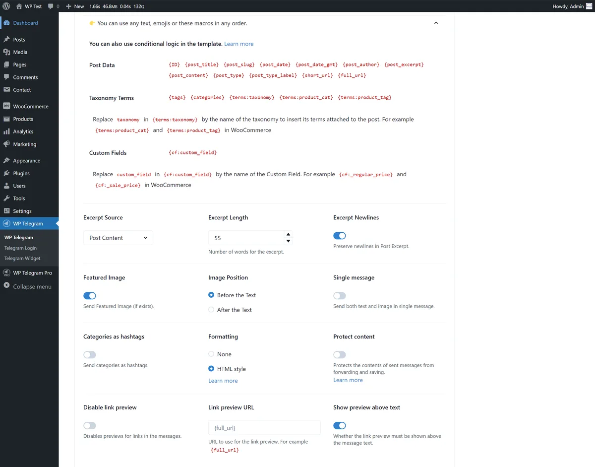 WP Telegram (Auto Post and Notifications) ekran görüntüsü 4