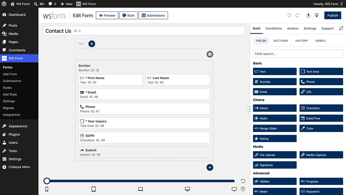 WS Form LITE – Drag & Drop Contact Form Builder ekran görüntüsü 1