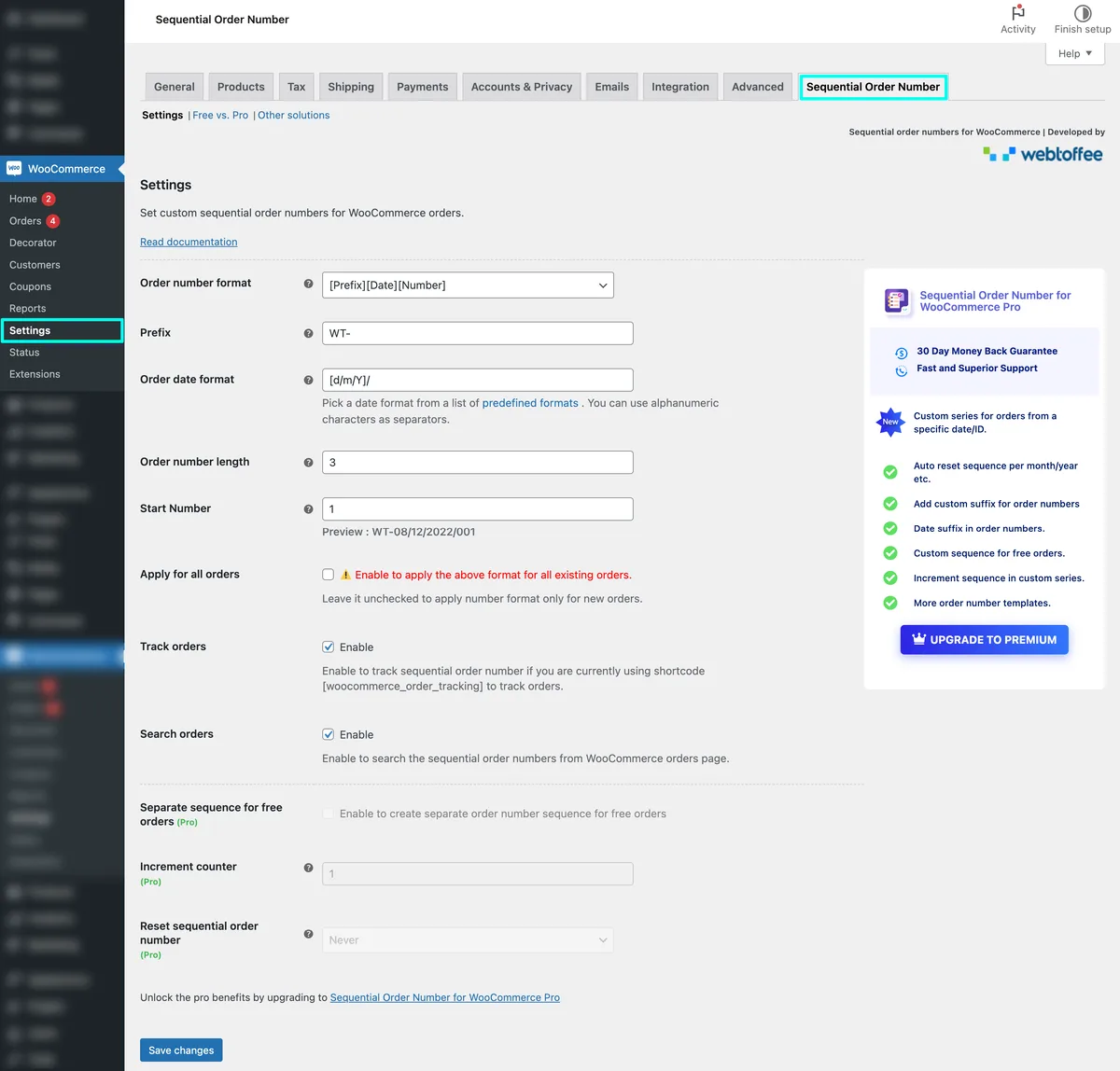 Sequential Order Number for WooCommerce ekran görüntüsü 2