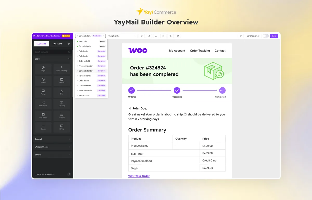 YayMail – WooCommerce Email Customizer ekran görüntüsü 1
