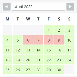WP Booking System – Booking Calendar rezervasyon takvimi arayüzü