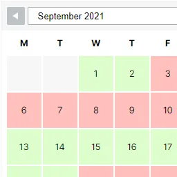 WP Simple Booking Calendar eklentisi ile oluşturulmuş örnek bir müsaitlik takvimi